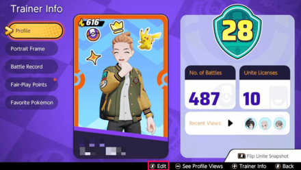 Pokemon UNITE - How to Update Trainer Card Fashion on Switch - Press X