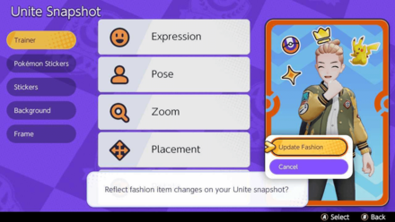 Pokemon UNITE - How to Update Trainer Card Fashion on Switch - Select Update Fashion