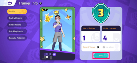 Pokemon UNITE - How to Update Trainer Card Fashion on Mobile - Tap Edit