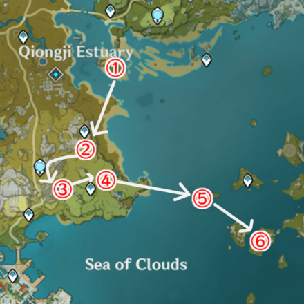 Genshin - Trail of Delicacies Path of Stalwart Stone Route Map