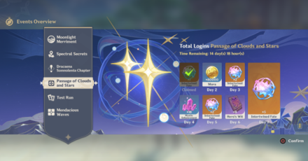 Genshin - Passage of Clouds and Stars Event Menu