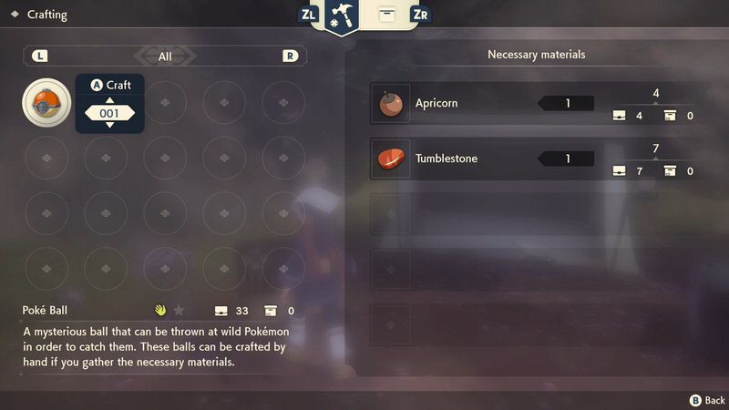 Pokemon Legends Arceus Item Crafting