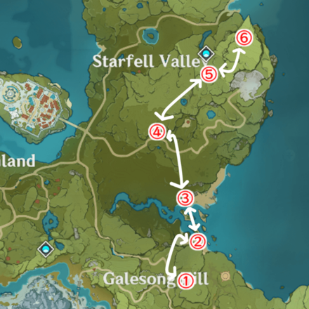 Genshin - Trail of Delicacies Route Map Path of Gentle Breezes