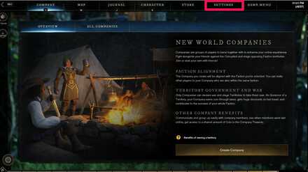 New World - Go to Setting Menu
