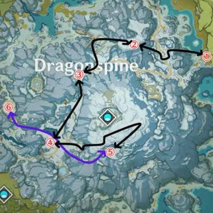 Genshin - Trail of Delicacies Route Map Path of Austere Frost