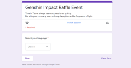 Genshin - Raffle Event Google Forms