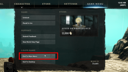 New World - Exit to Main Menu