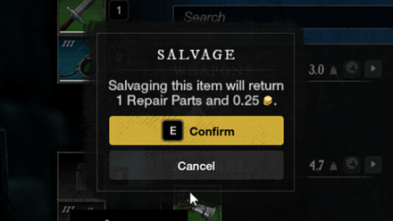New World - Salvage Weapon Armor Screen