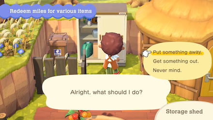 ACNH - A player putting something away in the Storage Shed.png