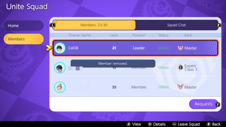 Pokemon UNITE - Squad Member Removed Successfully