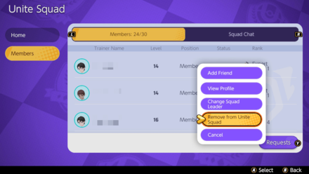 Pokemon UNITE - Squads Remove Member from Squad