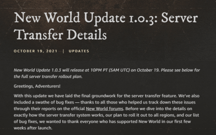 New World - Update 1.0.3