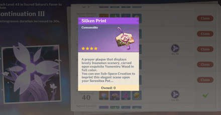 Genshin - Silken Print Get from Sacred Sakura Level 40