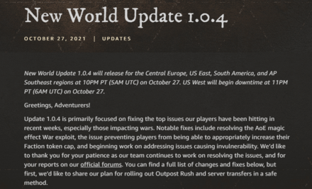 New World - Release Date