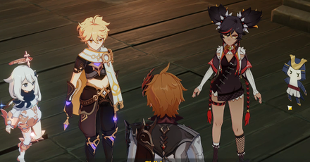 Genshin - Shiki Taishou - Traveler, Xinyan, Tartaglia, and Shiki Taishou