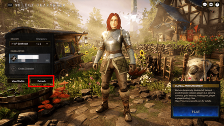 New World - Refresh Button in Login
