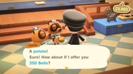ACNH - Tommy offering 350 Bells for a potato