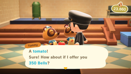 ACNH - Tommy offering 350 Bells for a tomato