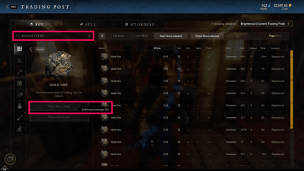 New World - Trading Post Placing a Buy Order