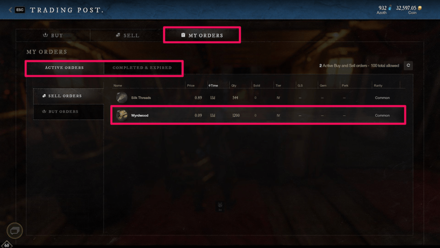 New World - Trading Post My Orders Tab