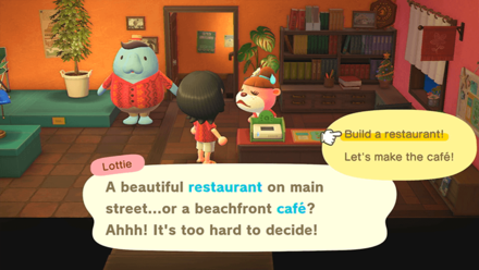 ACNH - Talk to Lottie to build the restaurant