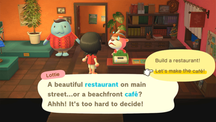 ACNH - Talk to Lottie to build the café