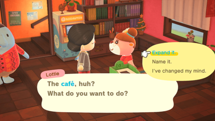 ACNH - Talk to Lottie to Expand the Cafe