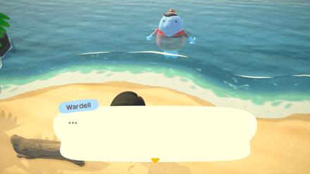 ACNH - Wardell swims in the water