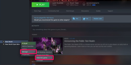 New World - How to Remove PTR from Steam Library