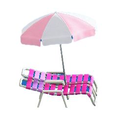 The Pink and White version of Beach Chairs with Parasol