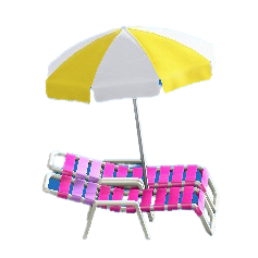 The Yellow and White version of Beach Chairs with Parasol