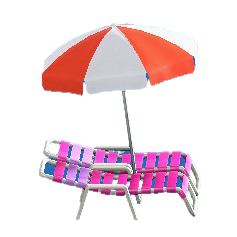 The Red and White version of Beach Chairs with Parasol
