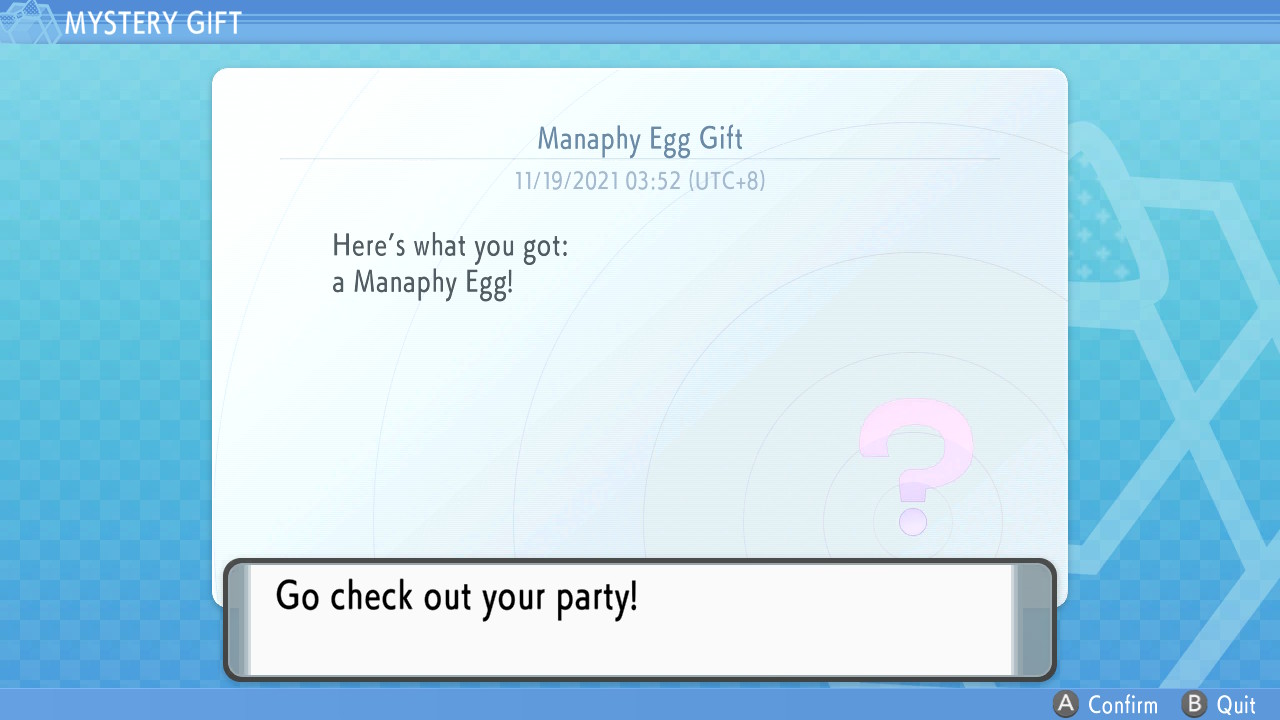 Pokemon BDSP Manaphy Mystery Gift