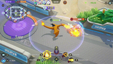 Pokemon UNITE - Charizard Using Flair Blitz to Chase Slowbro