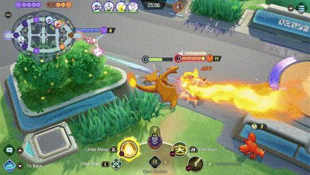 Pokemon UNITE - Charizard Circling around greedent After Using Flamethrower