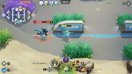 Pokemon UNITE - Garchomp Using Sand Attack to Escape Lucario