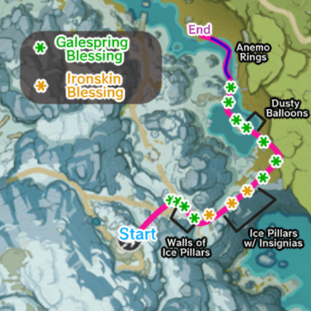 Genshin - Dragonspine Special Training Agility Training - Up and Down Route Map