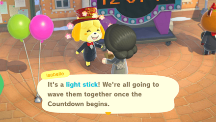 ACNH - A resident obtains light sticks from Isabelle