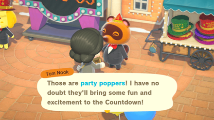 ACNH - A resident obtains party poppers from Tom Nook