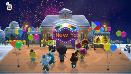 ACNH - Villagers marvel at the Fireworks Show after countdown