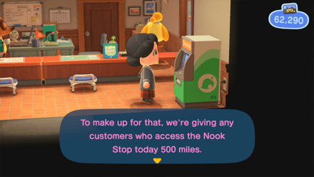 ACNH - A resident receives 500 Nook Miles after the countdown event