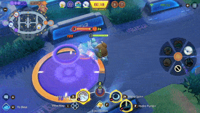 Pokemon UNITE - Blastoise Using Hydro Pump and Rapid Spin on Absol