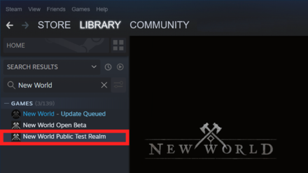 New World - Steam Library Public Test Realm
