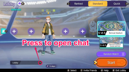 Pokemon UNITE - How to Chat in Lobby - Press the - button to Open Chat