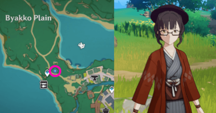 Genshin - Go down towards the Byakko Plain, Inazuma and talk to Wakamurasaki