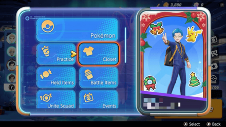 Pokemon UNITE - Change Facial Features - Select Closet in Main Menu