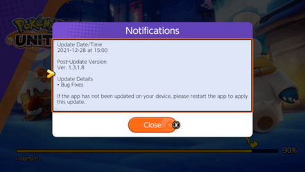 Pokemon UNITE - 1.3.1.8 Update Notification