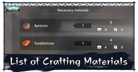 Pokemon Legends Arceus - List of Crafting Materials