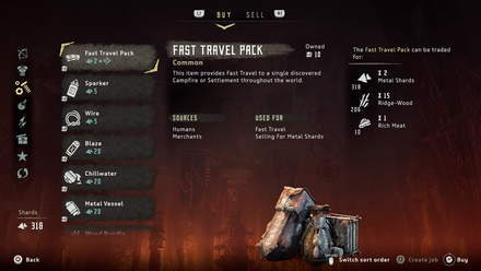 Horizon Zero Dawn Fast Travel Pack
