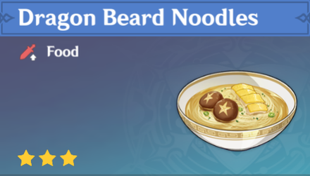 Genshin Impact - Dragon Beard Noodles Where to buy recipe and effects